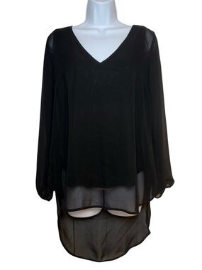 Juicy Couture Black V-Neck Blouse High Low Hem Size Small